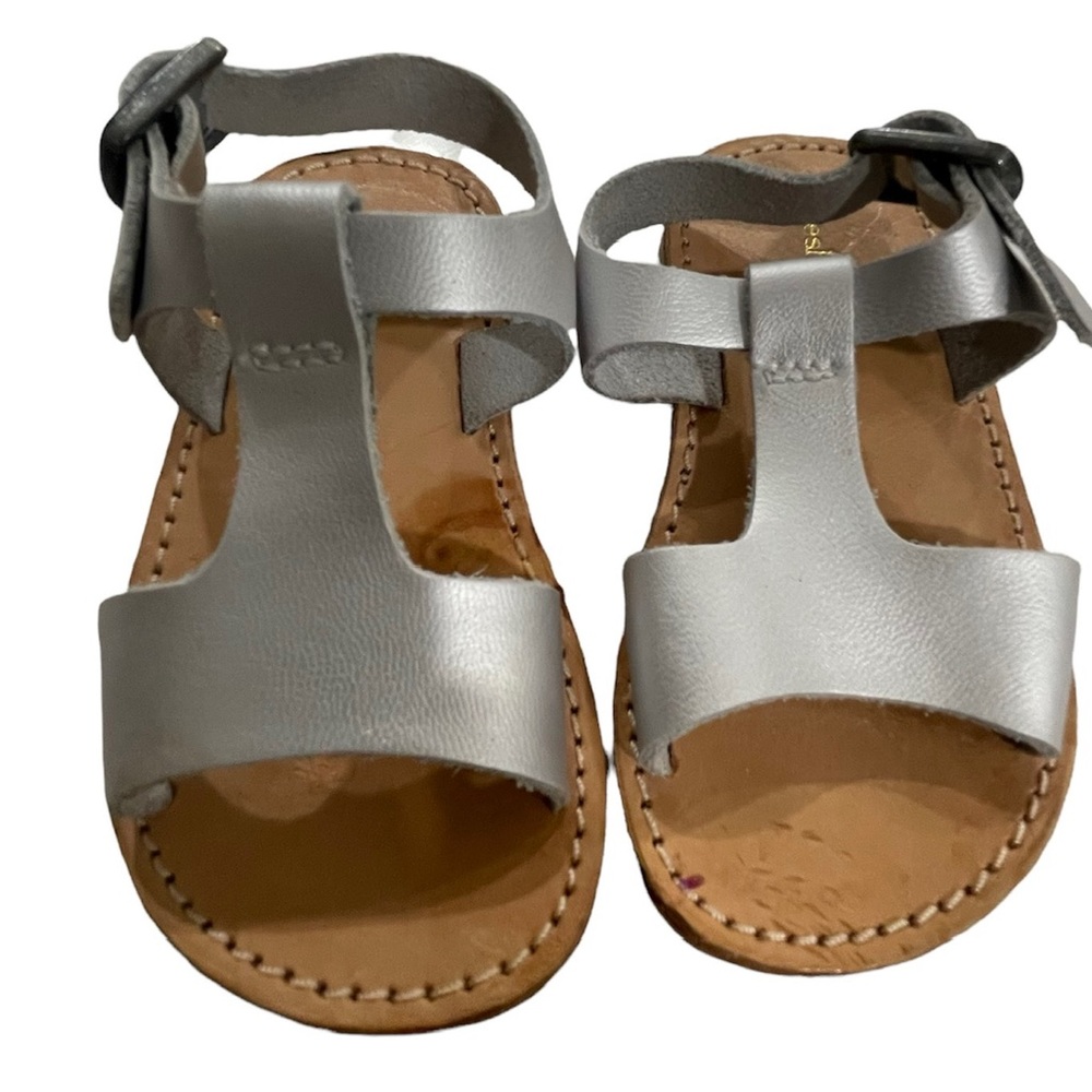 Freshly Picked Toddler Girl Leather Sandals Silver Size 4